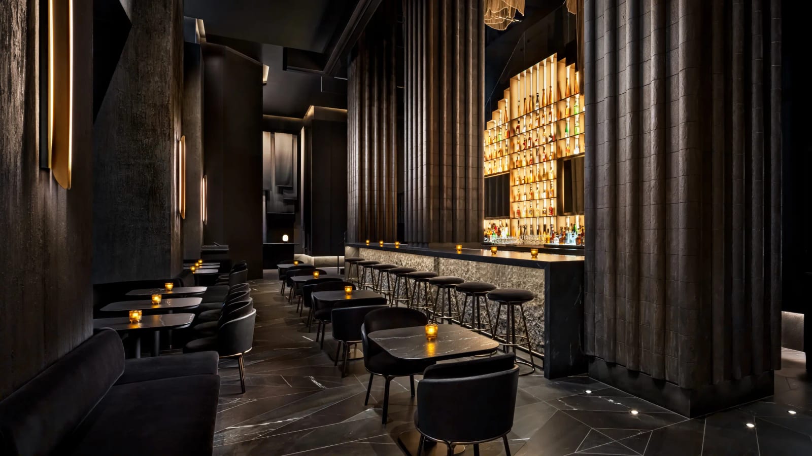 The bar at Maple & Thyme after dark